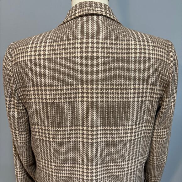 Vintage Plaid Wool Blend Brown and Cream Blazer, Lightweight, Size 8 - Picture 4 of 8